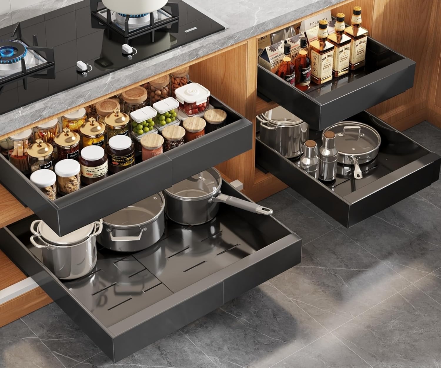 Drawer Slide Pair - Uitbreidbare uittrekbare kastorganizer voor ingelijste kasten,