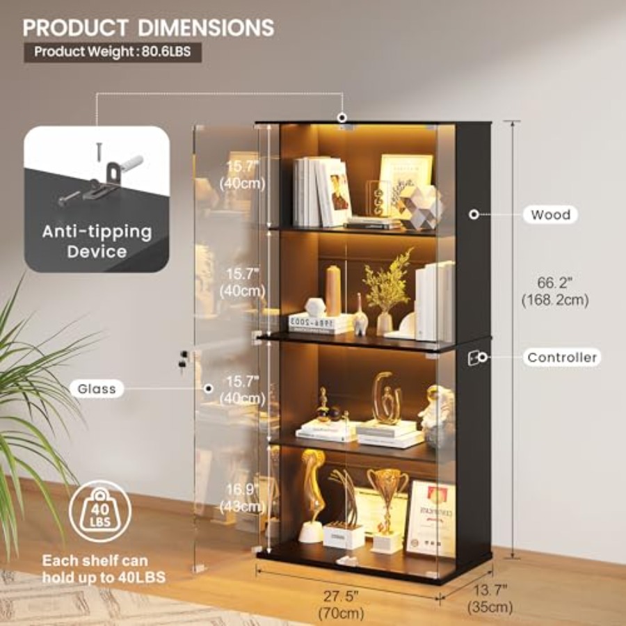 Zwarte vitrinekast met glazen  - Soft Close Hinge recensie en prijs